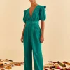  EMERALD PLEATED SHORT SLEEVE JUMPSUIT