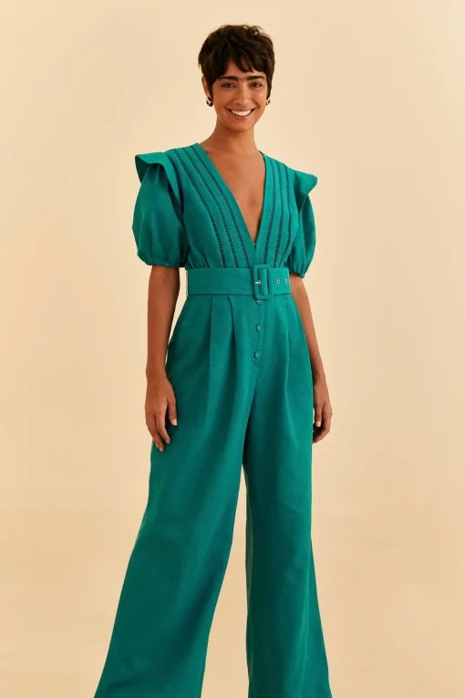  EMERALD PLEATED SHORT SLEEVE JUMPSUIT