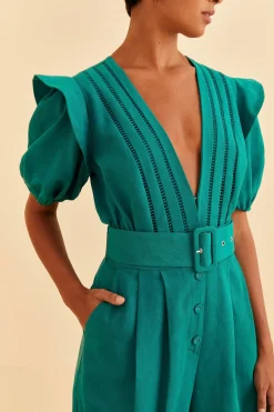  EMERALD PLEATED SHORT SLEEVE JUMPSUIT