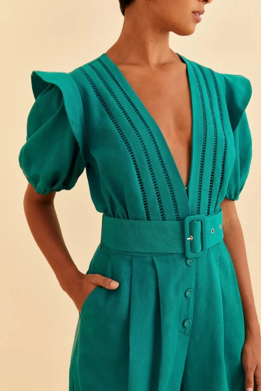  EMERALD PLEATED SHORT SLEEVE JUMPSUIT