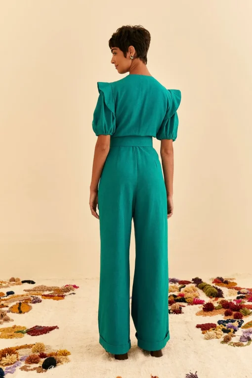  EMERALD PLEATED SHORT SLEEVE JUMPSUIT