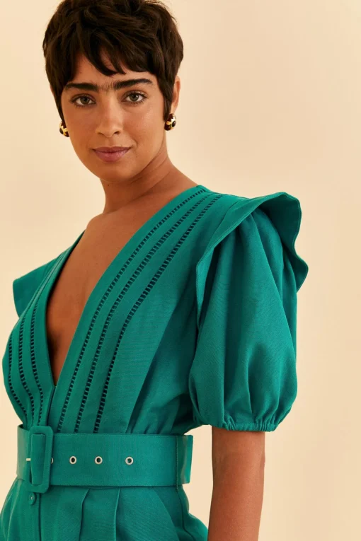  EMERALD PLEATED SHORT SLEEVE JUMPSUIT
