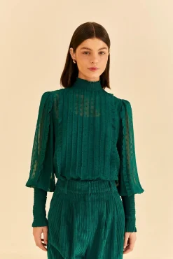  EMERALD RUFFLE LONG SLEEVE BLOUSE
