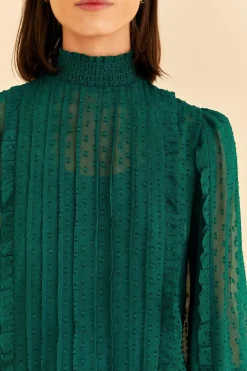  EMERALD RUFFLE LONG SLEEVE BLOUSE