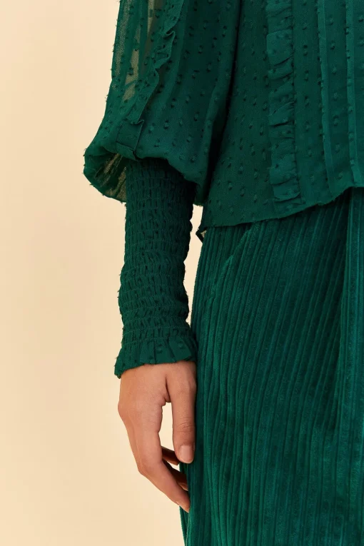  EMERALD RUFFLE LONG SLEEVE BLOUSE