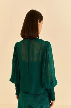  EMERALD RUFFLE LONG SLEEVE BLOUSE