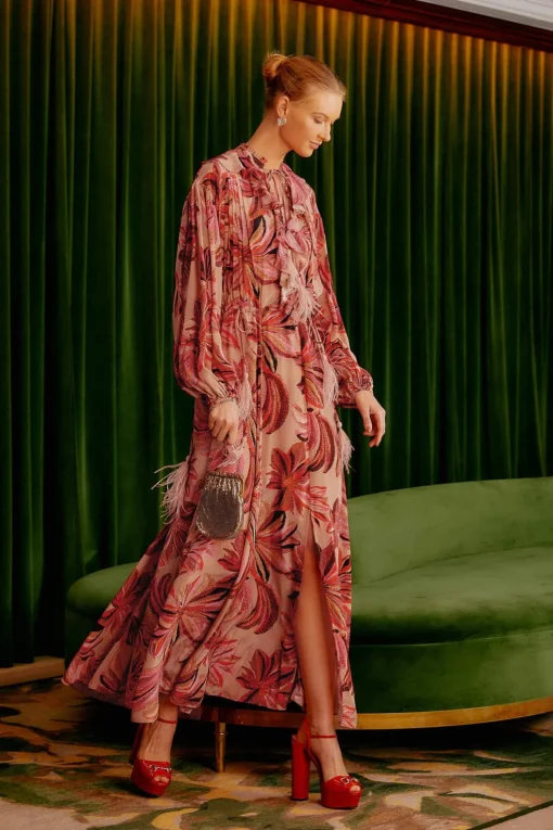  FLORAL TAPESTRY V NECK MAXI DRESS