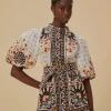  FLOWER FAN TAPESTRY OFF-WHITE MINI DRESS
