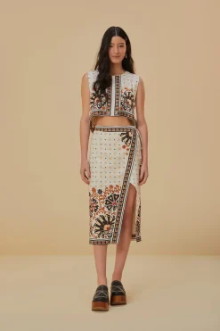  FLOWER FAN TAPESTRY OFF-WHITE CROPPED