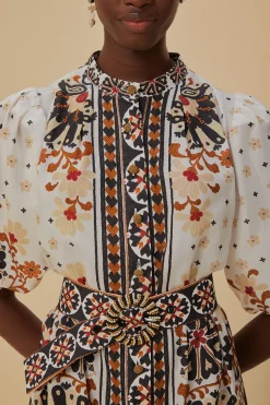  FLOWER FAN TAPESTRY OFF-WHITE MINI DRESS