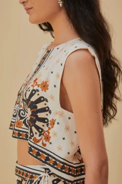  FLOWER FAN TAPESTRY OFF-WHITE CROPPED