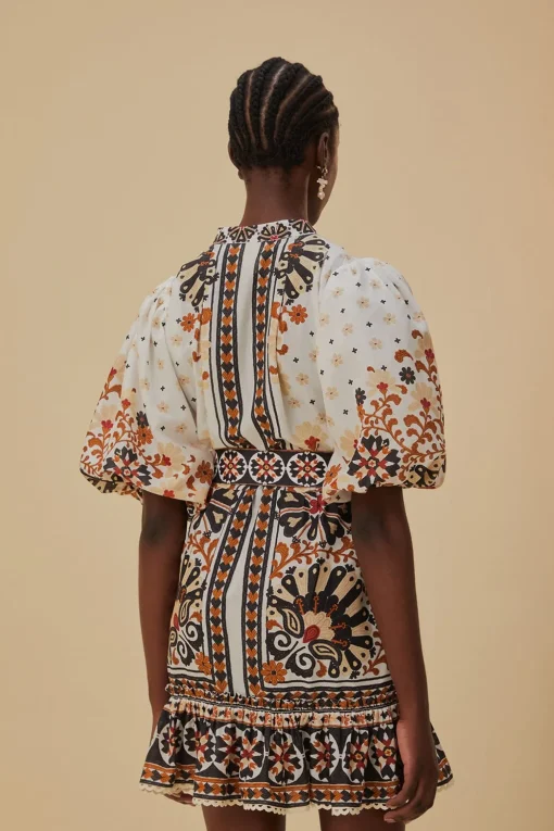  FLOWER FAN TAPESTRY OFF-WHITE MINI DRESS