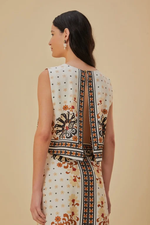  FLOWER FAN TAPESTRY OFF-WHITE CROPPED
