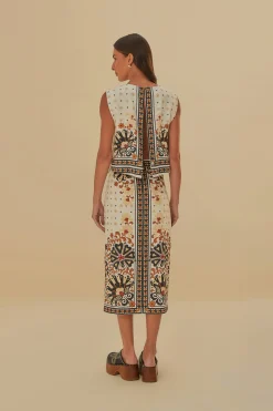  FLOWER FAN TAPESTRY OFF-WHITE WRAP MIDI SKIRT