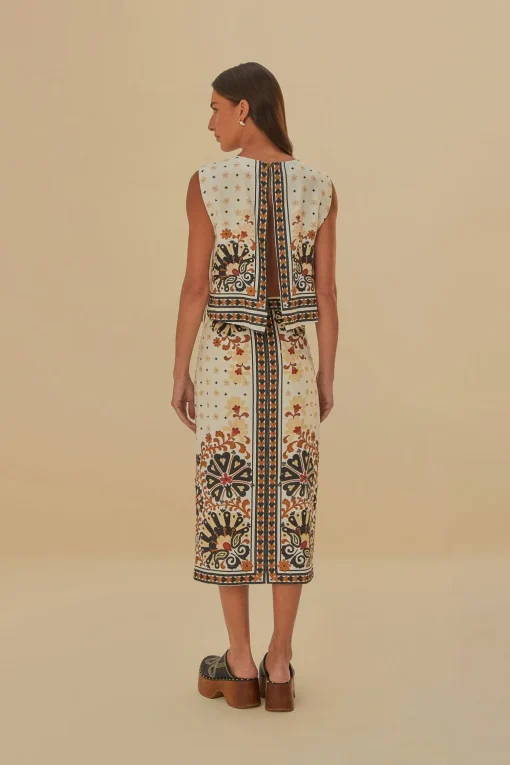  FLOWER FAN TAPESTRY OFF-WHITE WRAP MIDI SKIRT