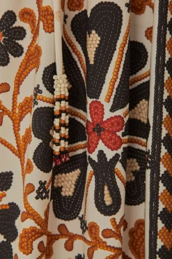  FLOWER FAN TAPESTRY OFF-WHITE MIDI DRESS