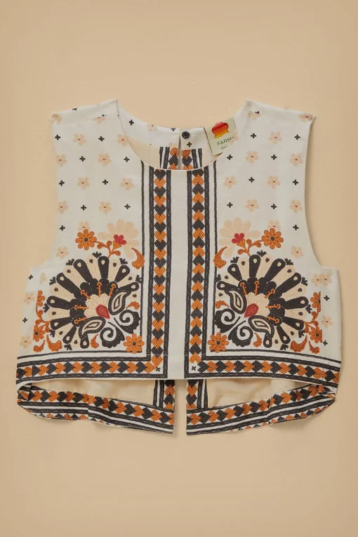  FLOWER FAN TAPESTRY OFF-WHITE CROPPED