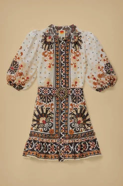  FLOWER FAN TAPESTRY OFF-WHITE MINI DRESS