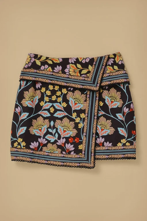  FLOWERY BLACK MINI SKIRT