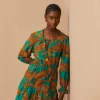 GREEN ARTSY LEOPARDS LONG SLEEVE MINI DRESS