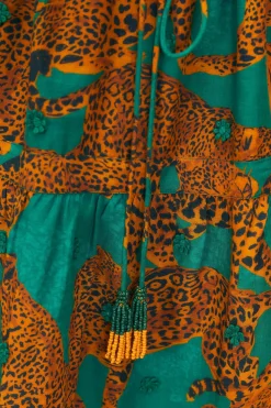  GREEN ARTSY LEOPARDS LONG SLEEVE MINI DRESS
