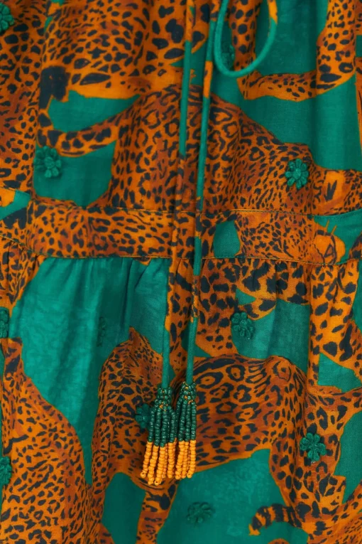  GREEN ARTSY LEOPARDS LONG SLEEVE MINI DRESS