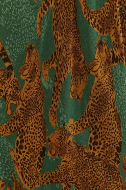  GREEN ARTSY LEOPARDS LONG SLEEVE MAXI DRESS