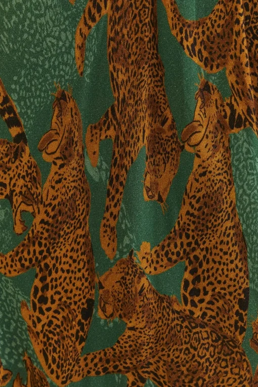  GREEN ARTSY LEOPARDS LONG SLEEVE MAXI DRESS
