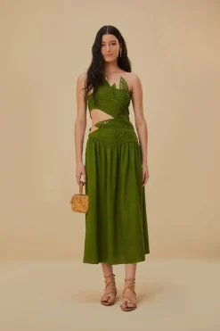 GREEN LEAVES CUT OUT MIDI DRESS