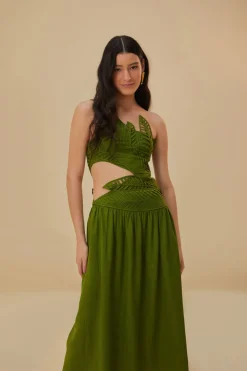  GREEN LEAVES CUT OUT MIDI DRESS