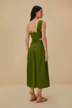  GREEN LEAVES CUT OUT MIDI DRESS