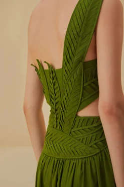  GREEN LEAVES CUT OUT MIDI DRESS
