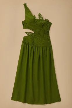  GREEN LEAVES CUT OUT MIDI DRESS