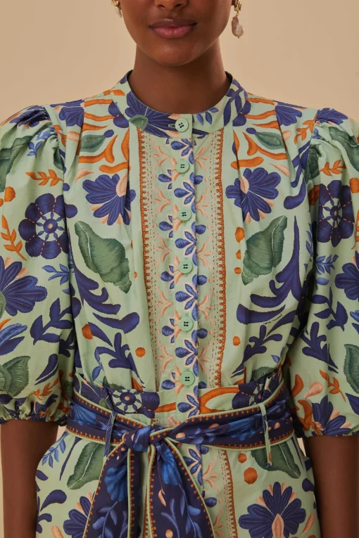  GREEN OCEAN TAPESTRY BELTED ROMPER