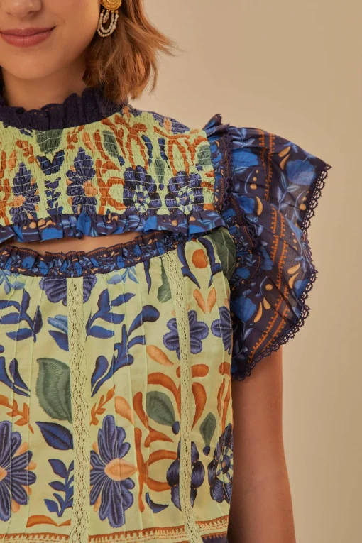  GREEN OCEAN TAPESTRY LACE BLOUSE