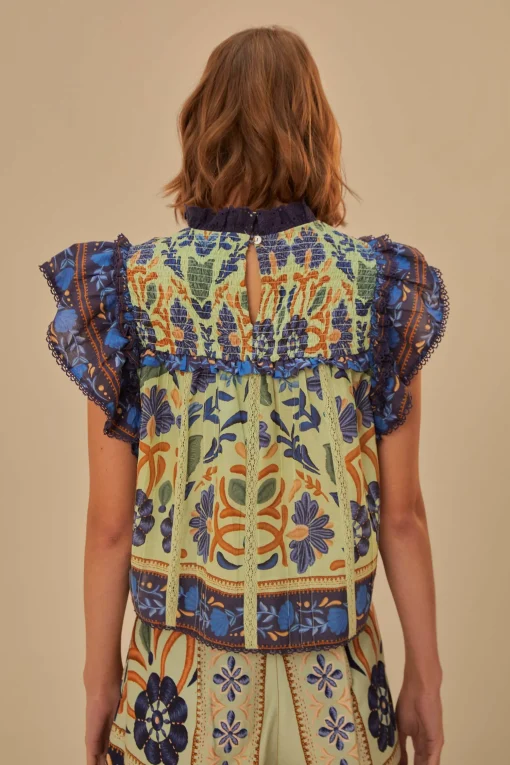  GREEN OCEAN TAPESTRY LACE BLOUSE