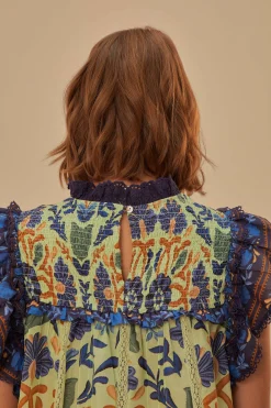 GREEN OCEAN TAPESTRY LACE BLOUSE