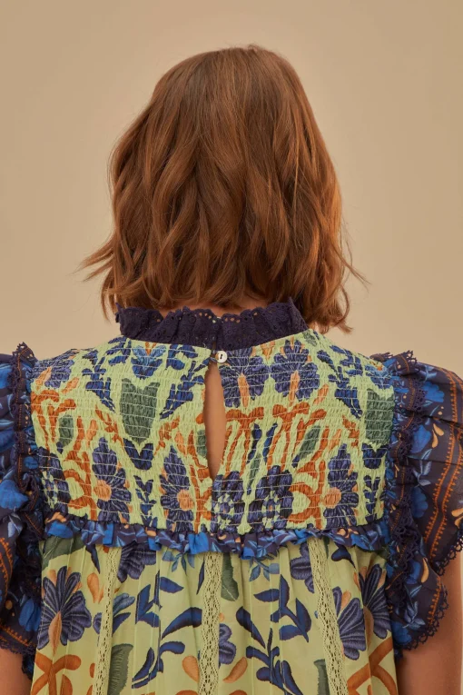 GREEN OCEAN TAPESTRY LACE BLOUSE