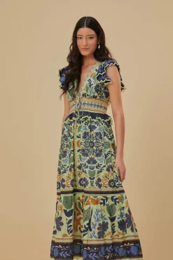  GREEN OCEAN TAPESTRY MAXI DRESS
