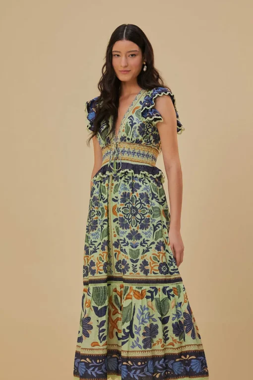  GREEN OCEAN TAPESTRY MAXI DRESS