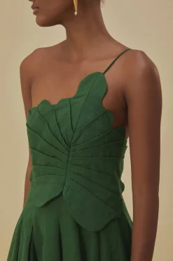  GREEN ONE SHOULDER LEA MINI DRESS