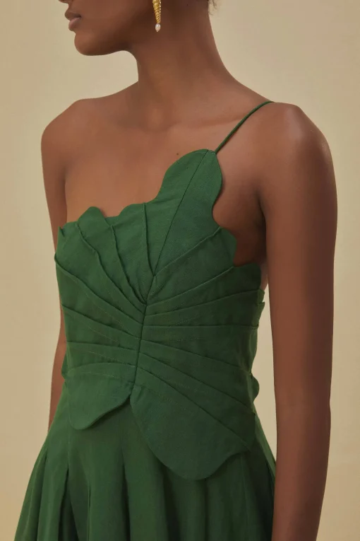  GREEN ONE SHOULDER LEA MINI DRESS