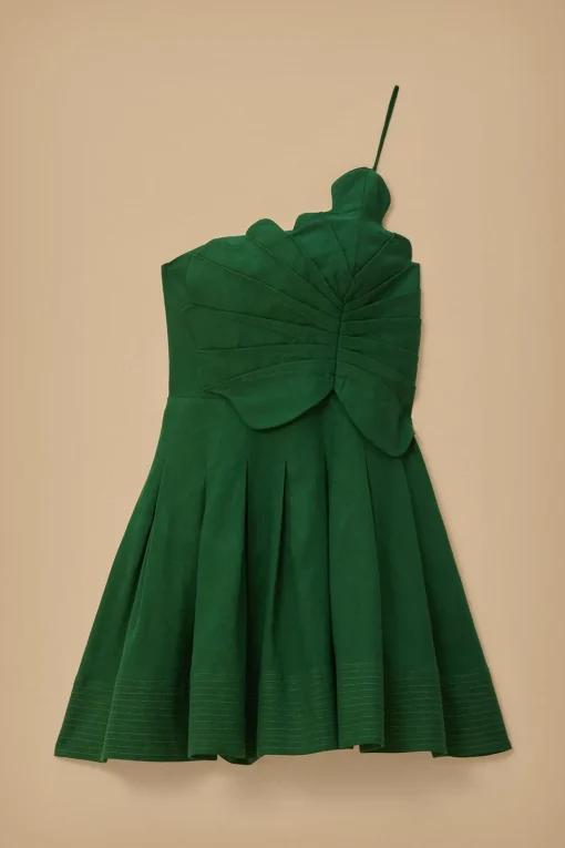  GREEN ONE SHOULDER LEA MINI DRESS