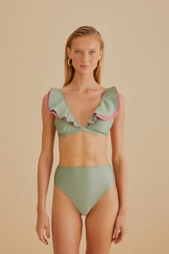  GREEN RUFFLE BIKINI TOP