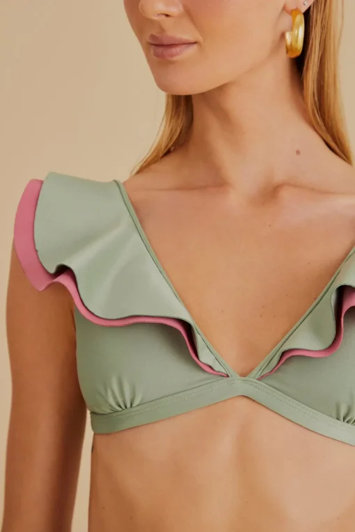  GREEN RUFFLE BIKINI TOP