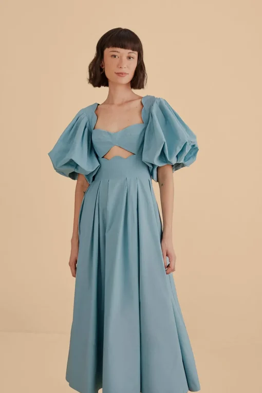  GREY BLUE CUT OUT MIDI DRESS