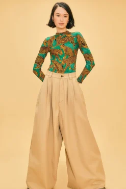  KHAKI LOW WAISTED PLEATED PANTS