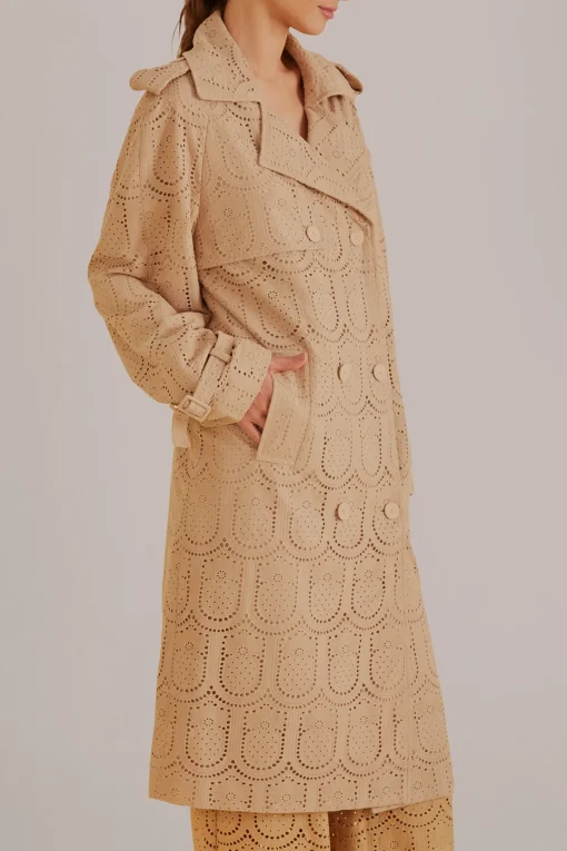  KHAKI PINEAPPLE COTTON EYELET TRENCH COAT
