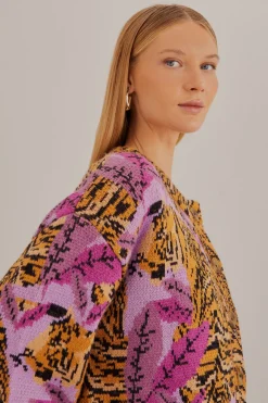 LAVENDER TIGER LEAVES KNIT CARDIGAN