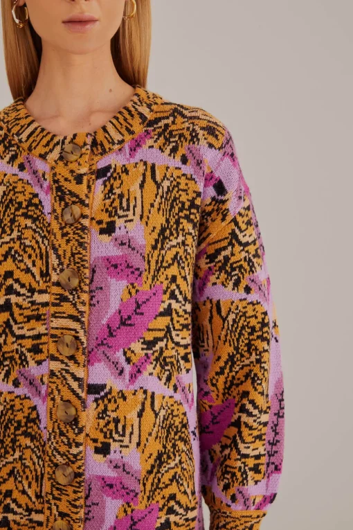  LAVENDER TIGER LEAVES KNIT CARDIGAN